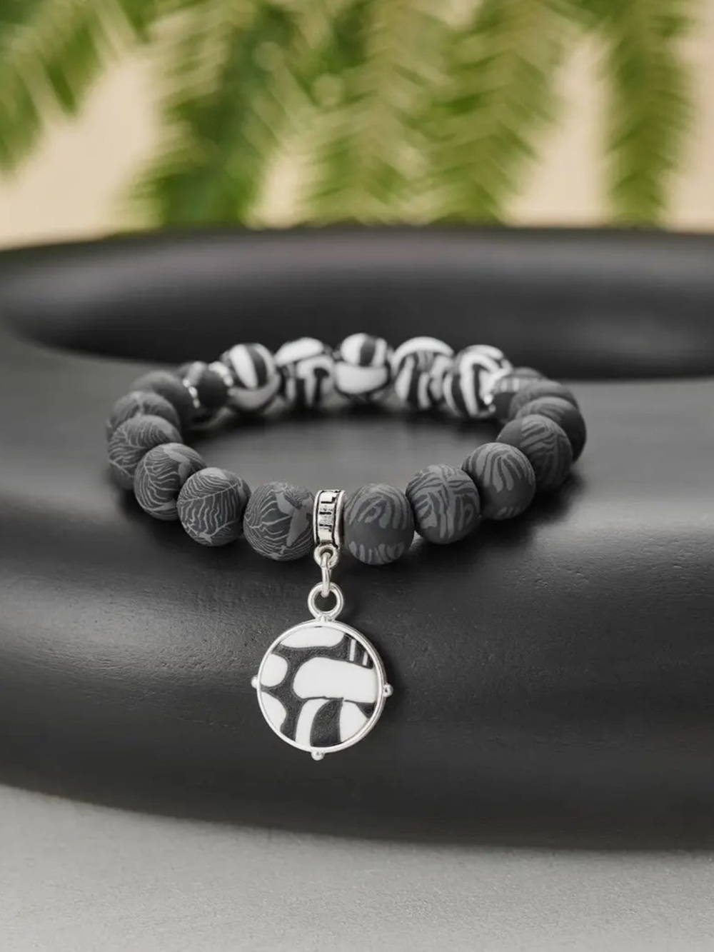 540. Noir color block charm stretch clay beaded bracelet